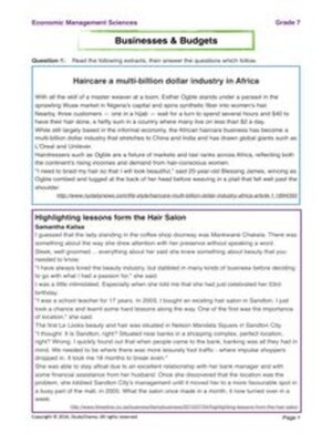 cover image of Grade 7 Ems Test 3: Businesses and Budgets